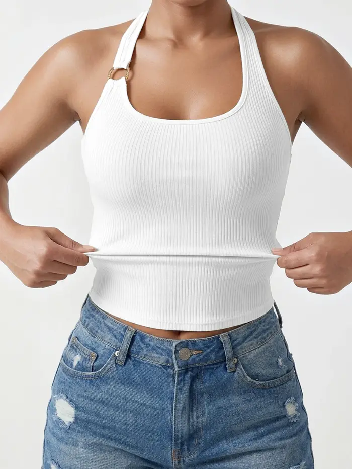 Débardeur côtelé pour femme à col halter