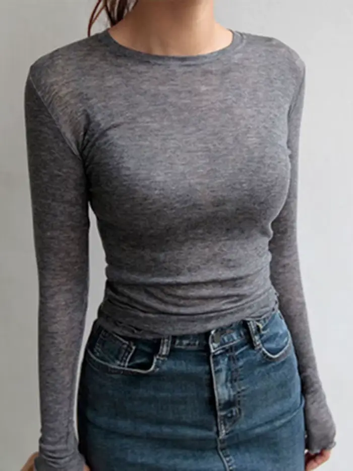 T-shirt uni à manches longues pour femmes