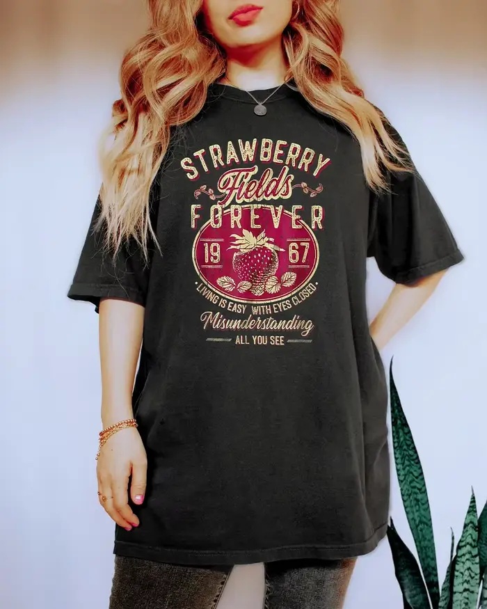 Beatle Strawberry Fields Rock Band Tee Old School Chemise à manches courtes Allenté Vêtements décont
