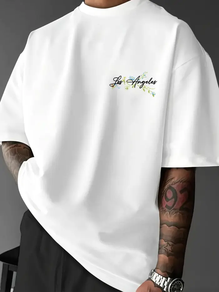 T-shirt pour homme au style rétro estival, personnalisé et tendance, avec des motifs de petites fleu