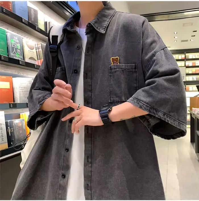Chemise d'été en jean à manches courtes pour homme