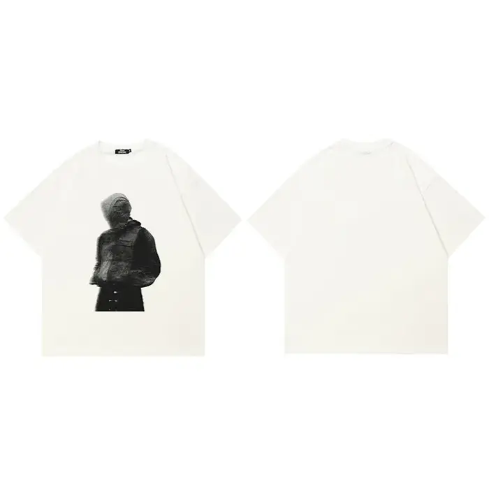 T-shirt Homme 2026 Streetwear Décontracté Beige Blanc Esthétique Minimaliste Imprimé Graphique