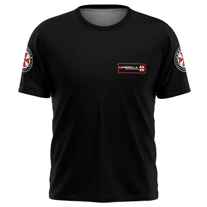 Resident Evil Umbrella Corporation T-shirt – Logo et slogan emblématiques noirs imprimés en 3D