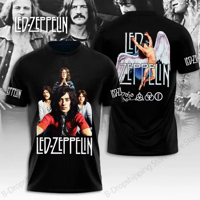 Nouveau T-shirt imprimé en 3D vintage Led Zeppelin pour hommes et femmes