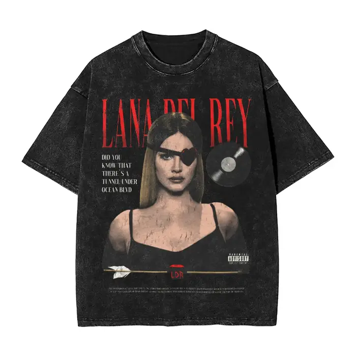 T-shirt unisexe Lana Del Rey délavé, tendance, cool, avec impression vintage, pour l'été, décontract