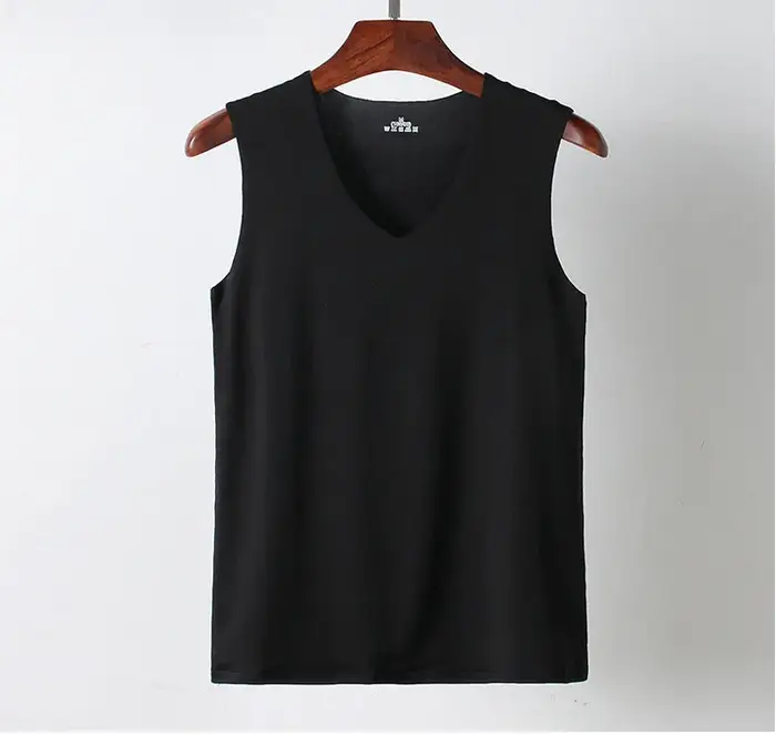 Débardeur Homme Col V en Soie Glacée, Maillot de Corps de Musculation Sans Manches de Haute Qualité,