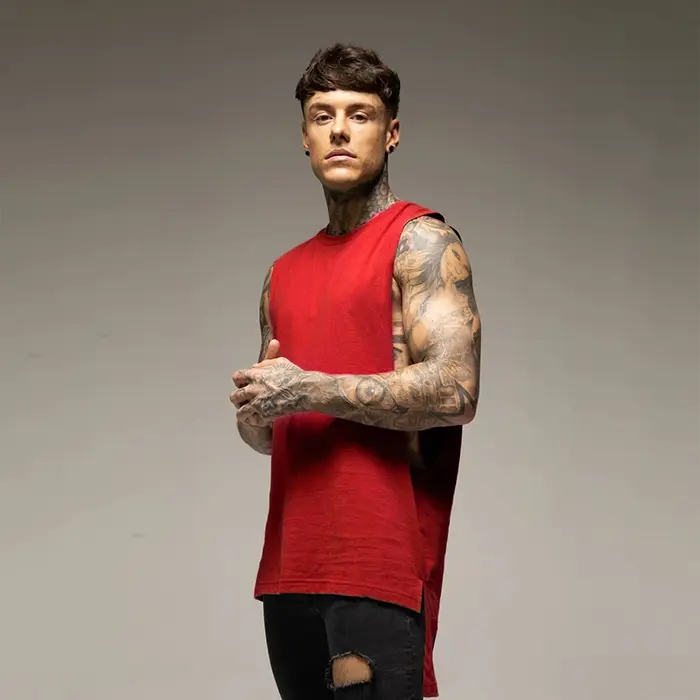 Chemise de sport en coton pour hommes, haut de sport, vêtements de fitness d'été, chemise d'entraînement, chemise longue pour hommes, Hip Hop