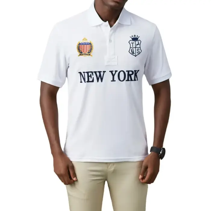 Blanc NEW YORK hommes Polo t-shirts 100% coton été affaires t-shirt décontracté solide respirant bou