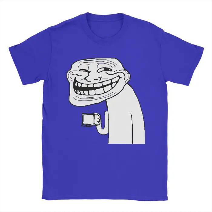 T-shirt Trollface With Coffee Meme pour hommes, décontracté, en pur coton, col rond, manches courtes, hauts classiques