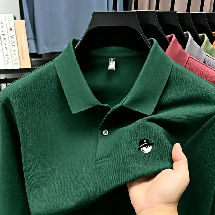 Polo brodé haut de gamme pour hommes, tissu doux et respirant, manches courtes, couleur unie, adapté