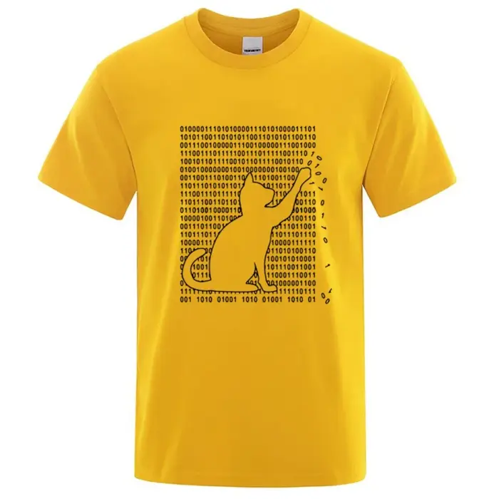 T-shirt en coton avec motif de chat formé par une matrice numérique