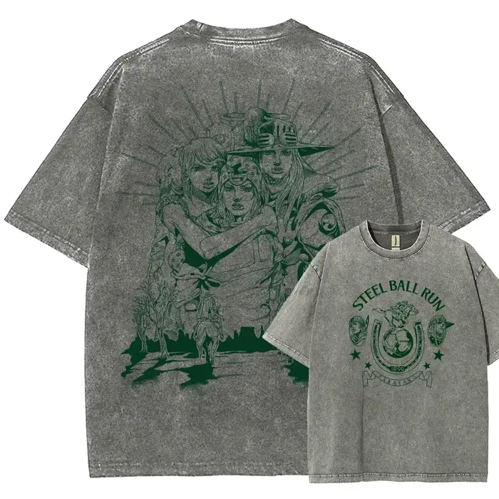 JoJo's Bizarre Adventure Johnny Joestar Gyro Zeppeli imprimé t-shirt hommes femmes lavé coton T-shir