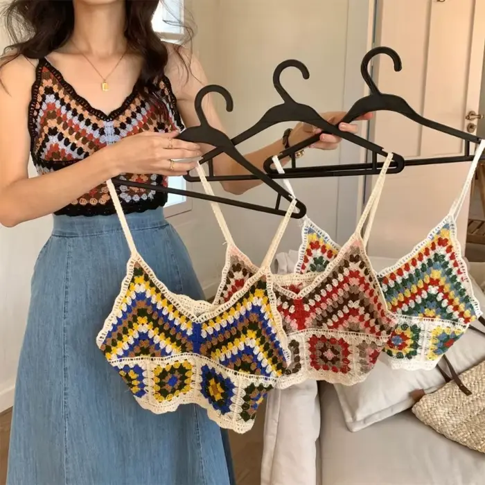 Haut court d'été en tricot au Crochet pour femmes