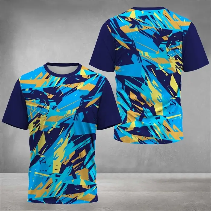 T-shirt pour homme à imprimé tie-dye 3D tendance, séchage rapide, manches courtes, pour le tennis et les sports de plein air, décontracté, respirant, coupe ample