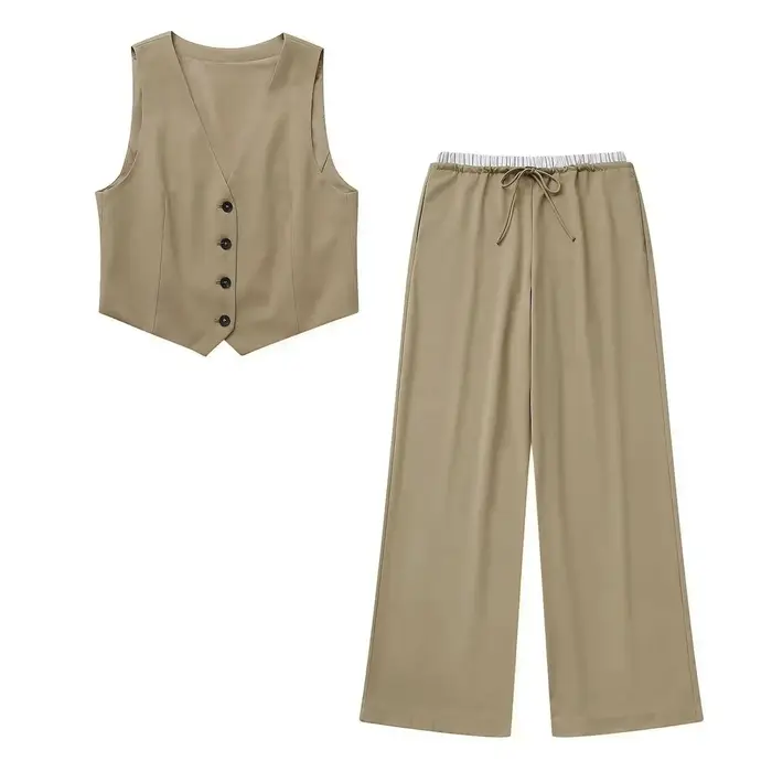 Ensemble pantalon élégant et décontracté marron pour femme