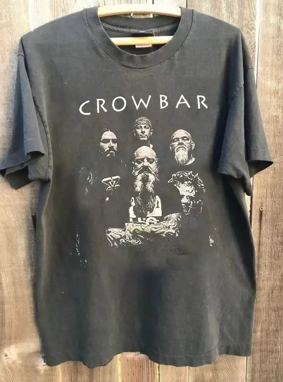 T-shirt unisexe en coton anthracite vintage des années 90 de la groupe Crowbar pour hommes et femmes