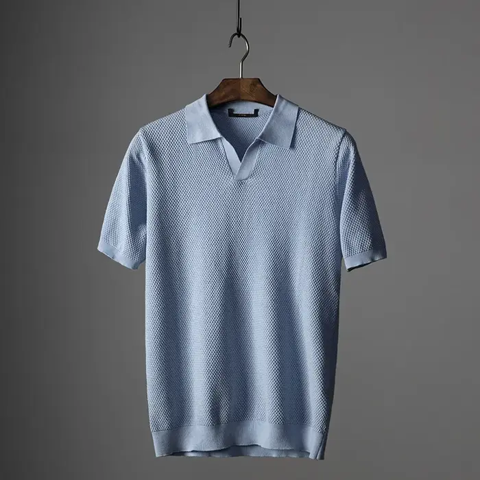 Hommes Polo chemise rabattu haut respirant col manches courtes couleur unie tricot t-shirt 2025 été