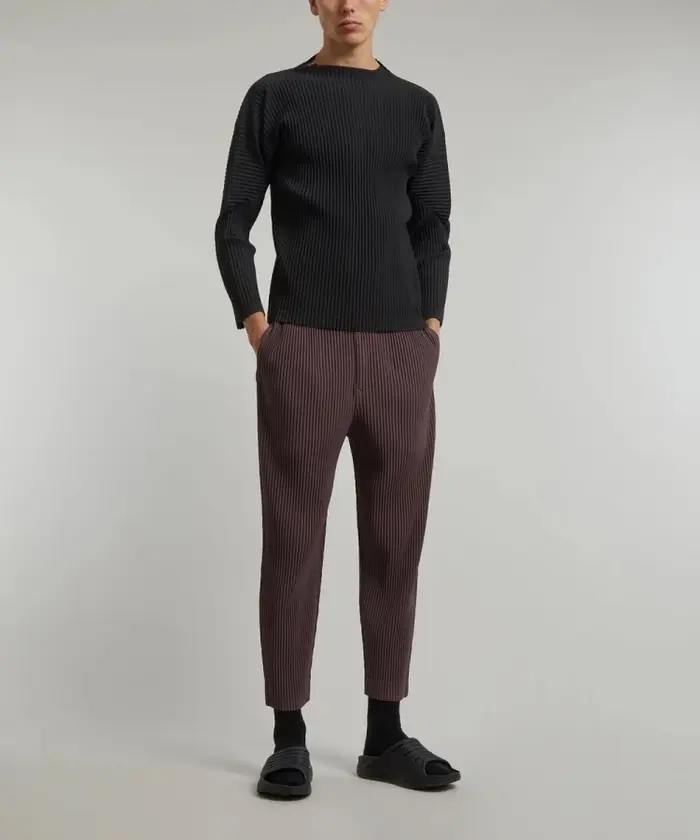 Miyake plissé homme manches longues T-Shirt mode classique noir haut à col roulé