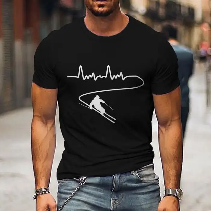 T-shirt lumineux pour homme à motif graphique Cœur battant, col rond, manches courtes, style Harajuk