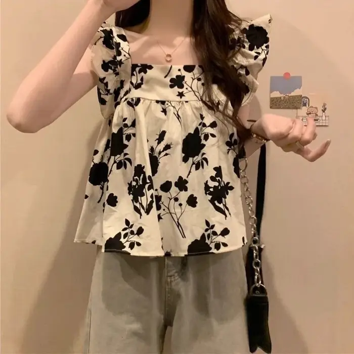 Haut court à nœud papillon pour femme, sans manches, à volants, coupe ample, décontracté, pour l'été et la plage, couleurs vives