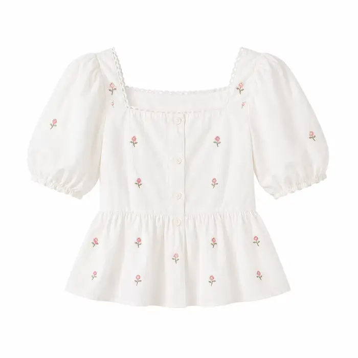 Chemisier floral pour femme à col carré et manches bouffantes, style peplum, coupe ajustée, style ba