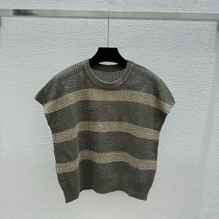 Haut court en tricot ajouré rayé à blocs de couleurs