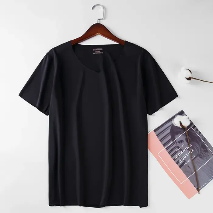 Chemise Slim pour hommes chemises de base en soie glacée couleur unie respirant sans couture T-shirt
