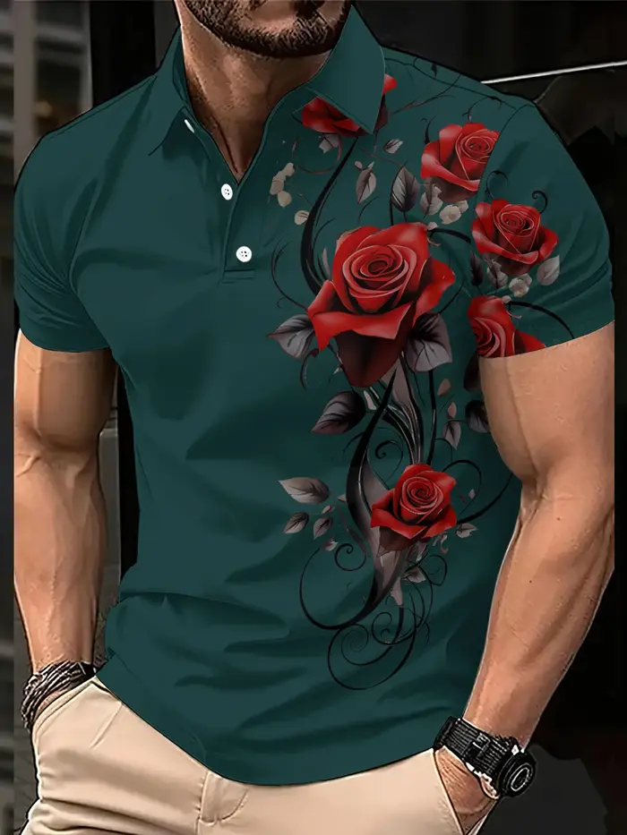 Polo homme été 2026 avec imprimé floral rose