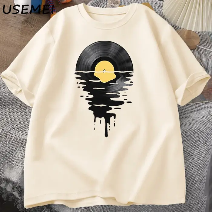 T-shirt vintage en coton avec motif disque vinyle