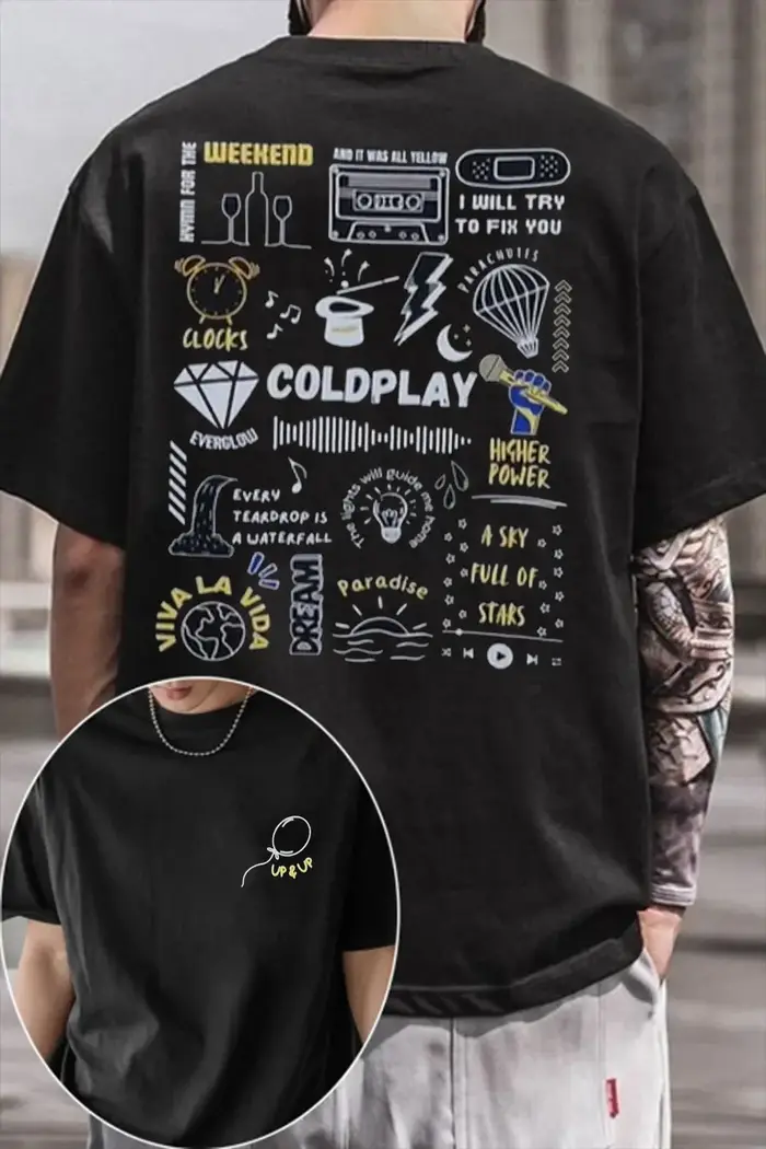 T-shirt unisexe tendance en coton à manches courtes et col rond pour homme et femme, coupe ample, idéal pour l'été – Édition limitée Cold-plays