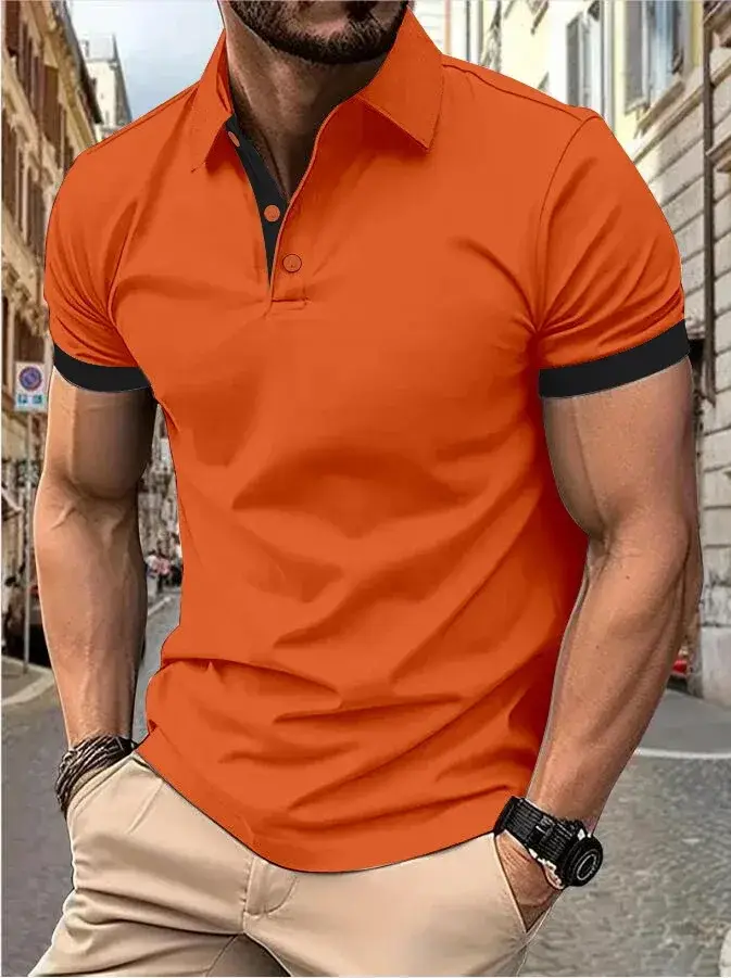 Polo Homme Manches Courtes Color Block Coupe Slim Style Anglais Décontracté Streetwear Été Respirant Tendance Golf Top Tee