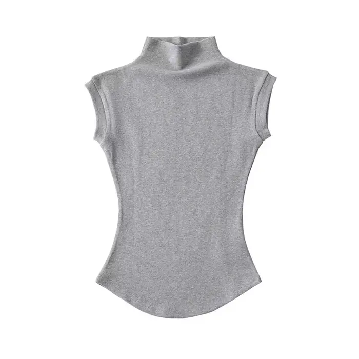 Femmes été Sexy col roulé sans manches T-Shirts hauts solide coupe ajustée pulls