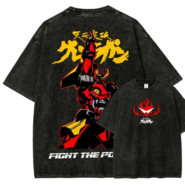 Tengen Toppa Gurren Lagann Simon T-shirt graphique Manga imprimé Vintage lavé surdimensionné T-shirt
