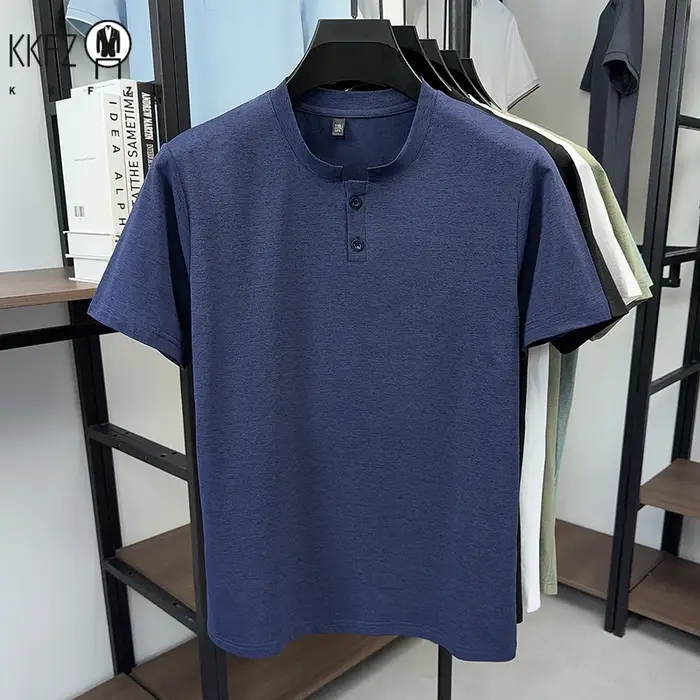 T-shirt Henley uni résistant à la transpiration pour homme