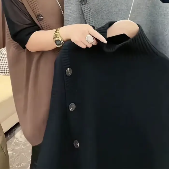 Femmes sans manches longs pull gilets Vintage irrégulière épissé bouton tricots vêtements d'extérieur pulls élégant col