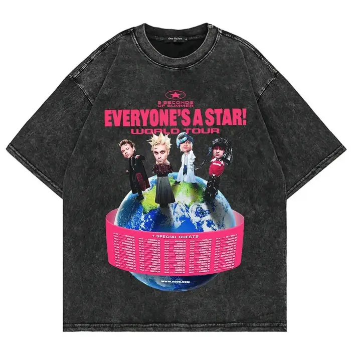 T-shirt oversize délavé 5 Seconds of Summer Everyone's A Star World Tour pour hommes et femmes