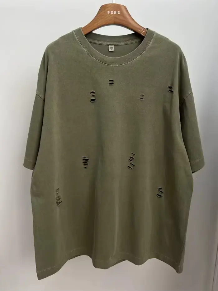 T-Shirt manches courtes col ras du cou déchiré pour hommes et femmes