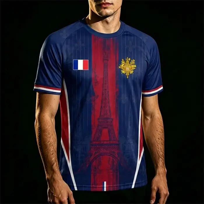 Nouveau T-shirt imprimé drapeau français pour hommes