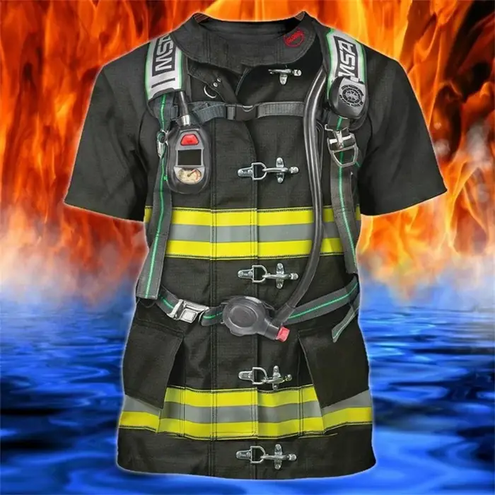 Nouveaux t-shirts imprimés en 3D avec motif de pompier pour hommes