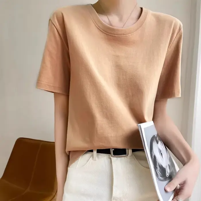 T-shirts pour femmes 2026 – Hauts décontractés en coton à manches courtes et col rond
