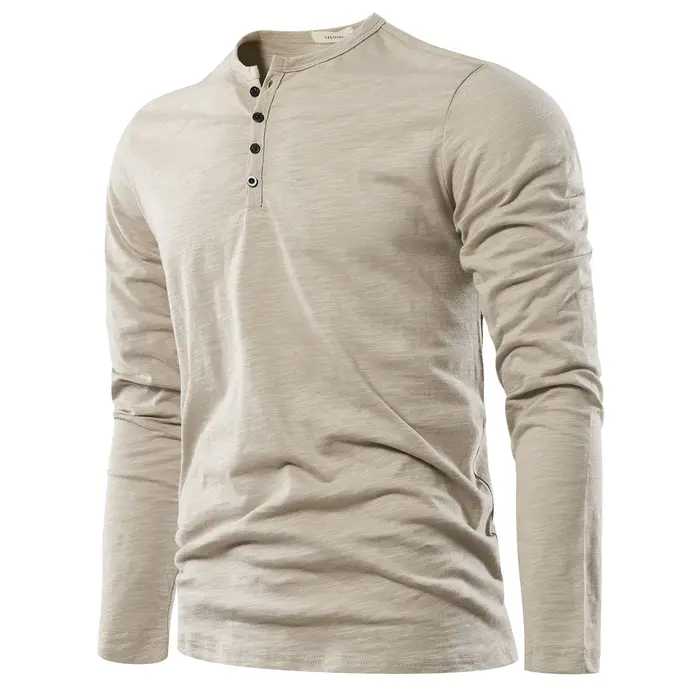 Henery cou à manches longues t-shirt pour hommes solide printemps décontracté