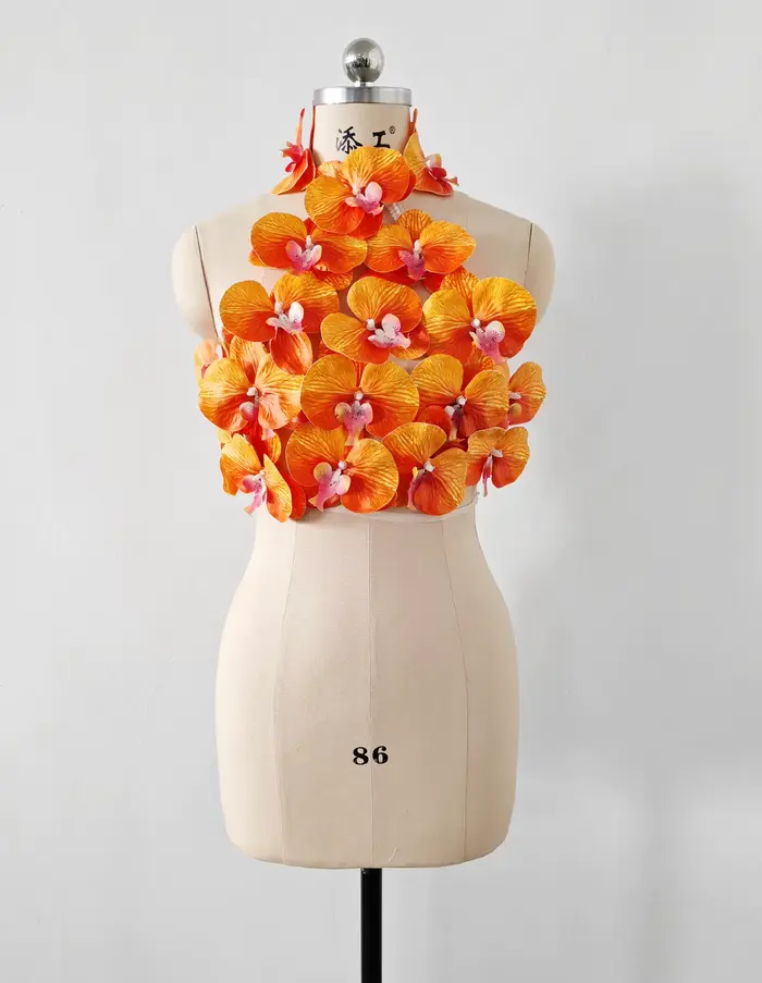 Couleur Orange femmes Sexy fleurs dos nu moulante hauts célébrer discothèque fête Bar danseur DJ Performance Costume