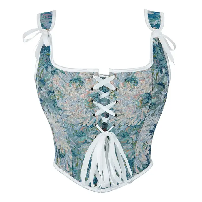 Blanc victorien Vintage Jacquard gilet femme avant à lacets débardeur hauts Corset Punk Goth vêtements Sexy Corselet femmes Shapewear