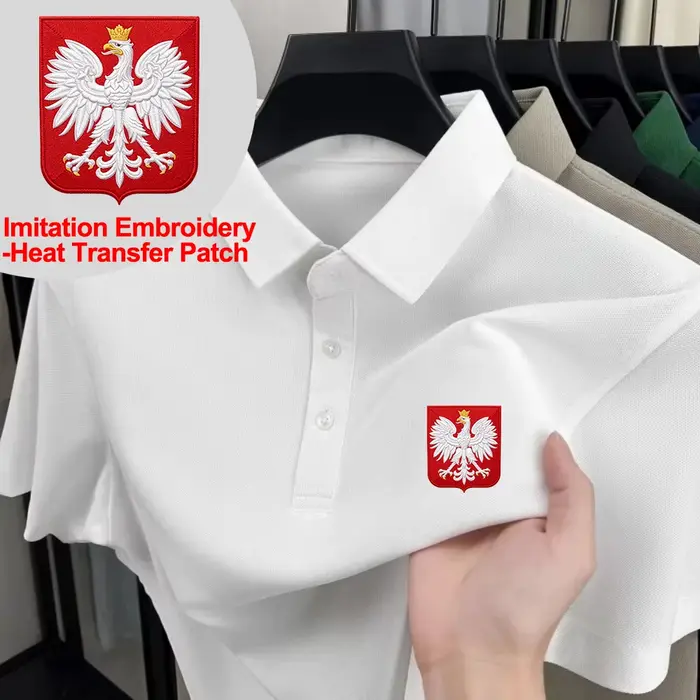Polo imprimé avec le blason de la Pologne pour hommes, hauts décontractés respirants à revers, t-shirts basiques à manches courtes, vêtements d'été pour hommes