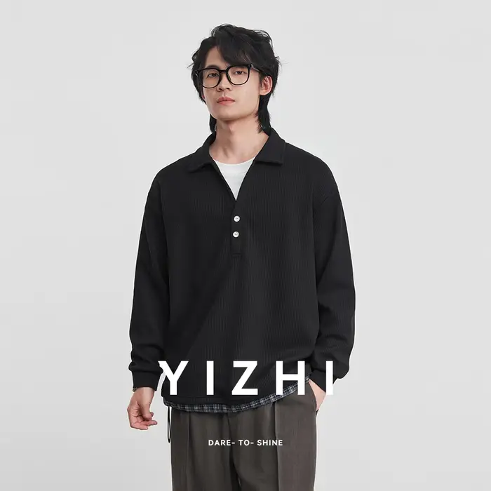 T-shirt Polo Homme Tendance à Col Revers Effet Deux Pièces