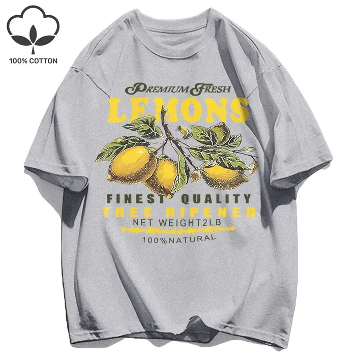 Citrons Fruits Premium frais impression t-shirt femme ample coton vêtements de sport col rond décontracté t-shirts