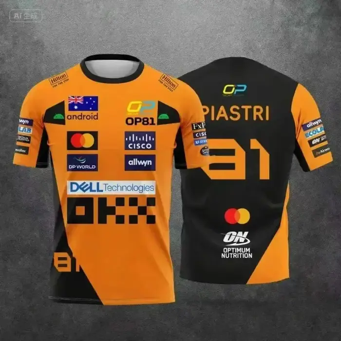 T-shirts de sport à séchage rapide McLaren Team Lando Norris n°4 et n°81