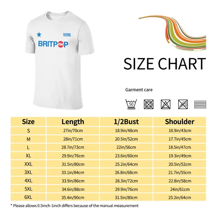 Drôle Robbie Williams Britpop Tour 2025 T-Shirts pour hommes col rond 100% coton t-shirt à manches courtes