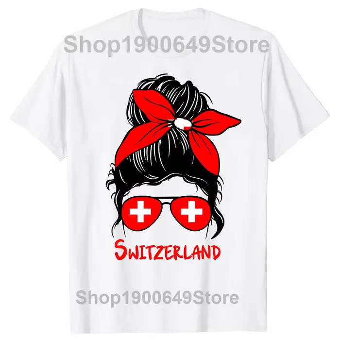 Drôle suisse suisse fille drapeau T-shirts hauts col rond à manches courtes mode t-shirt vêtements d