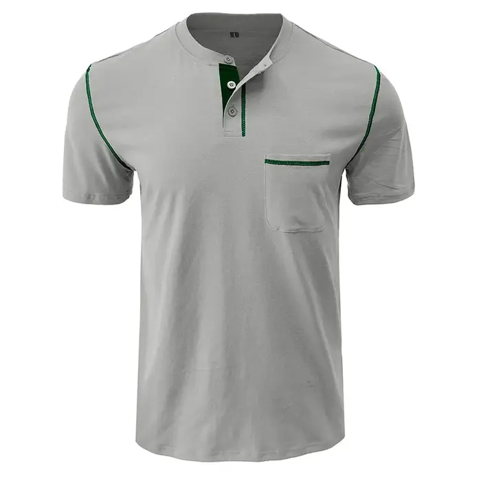 Nouveau Polo de Golf Homme à Col Henry Manches Courtes – T-shirt Décontracté d'Été Respirant avec Poche